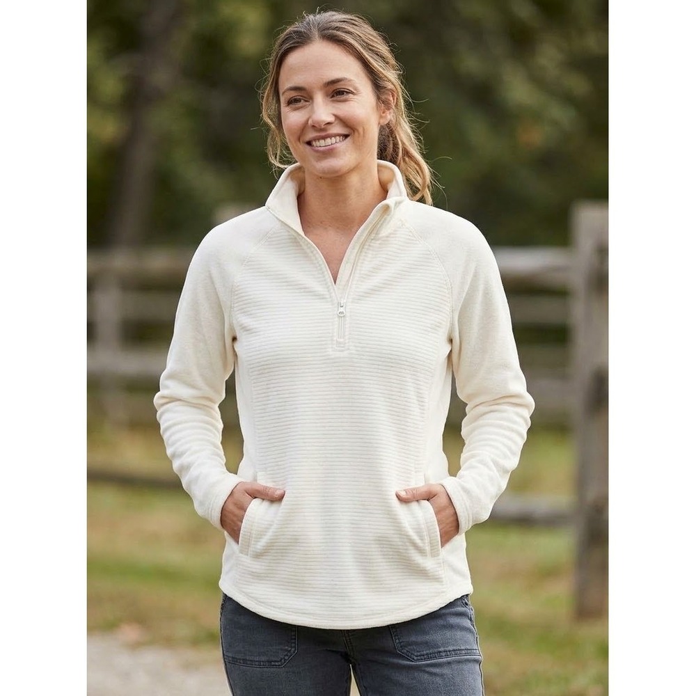 St. Johns Bay Womens Medium Cream Ivory Quarter Zip fleece tunic w pockets